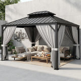 12'x10' Hardtop Gazebo, Update Aluminum Frame Gazebo with Galvanized Steel Double Roof
