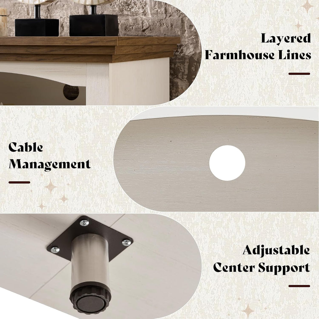 70" Farmhouse Fireplace TV Stand for TVs up to 80", Entertainment Center with 23" Fireplace, Open Shelves, One-Box