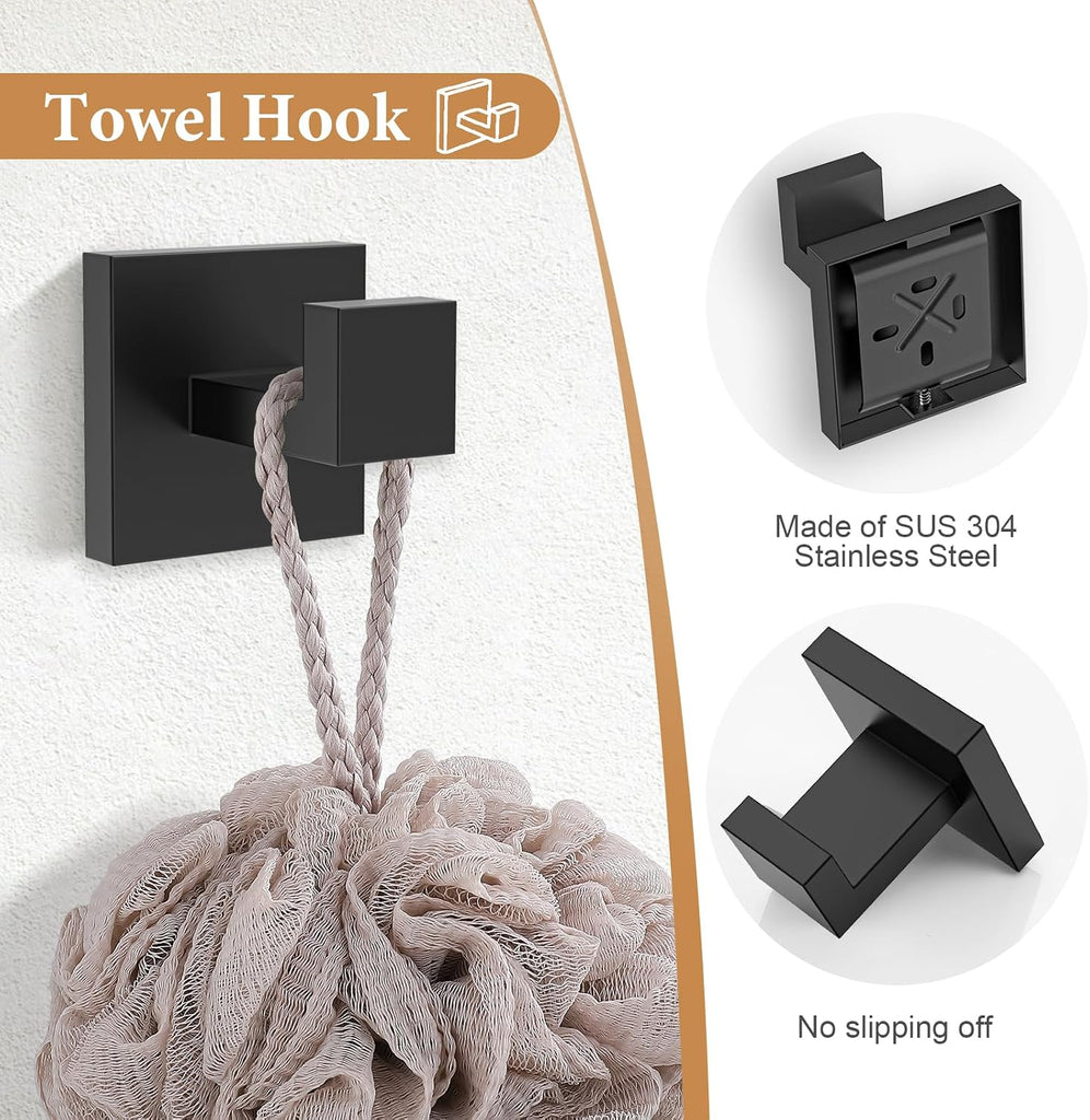 5-Piece Bathroom Hardware Set Matte Black Towel Bar Set Bath Towel Holder Sets SUS 304 Stainless Steel Wall Mounted