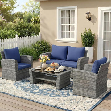 Lane 4 Piece Patio Furniture Set, Wicker Outdoor Patio Conversation Furniture Set