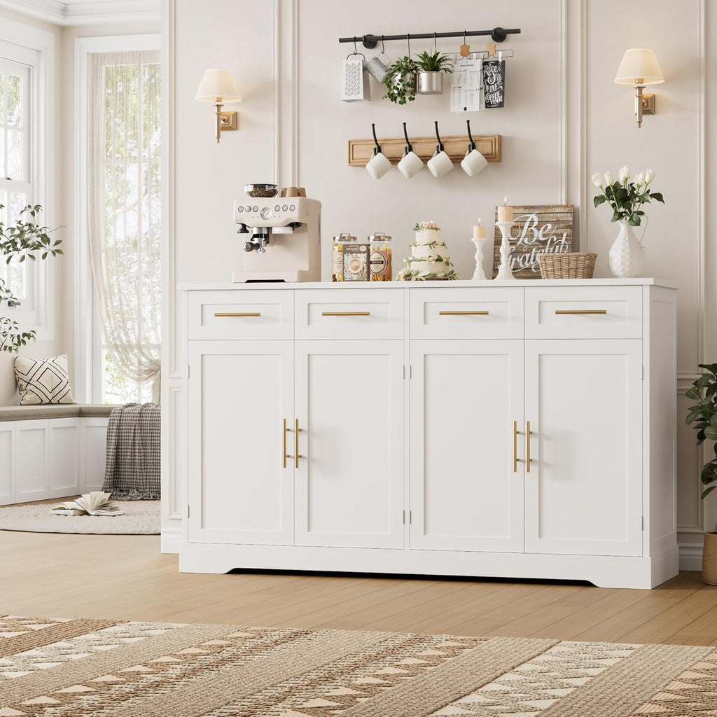60" Large Buffet Sideboard with Storage, 36" Tall Kitchen Buffet Storage Cabinet with 4 Drawers