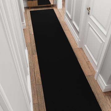 3x22 Extra Long Hallway Runner Rug - Stair Carpet Runner | 22ft Non-Slip Rugs Runner - Black Solid Th Floor Mat, 31"