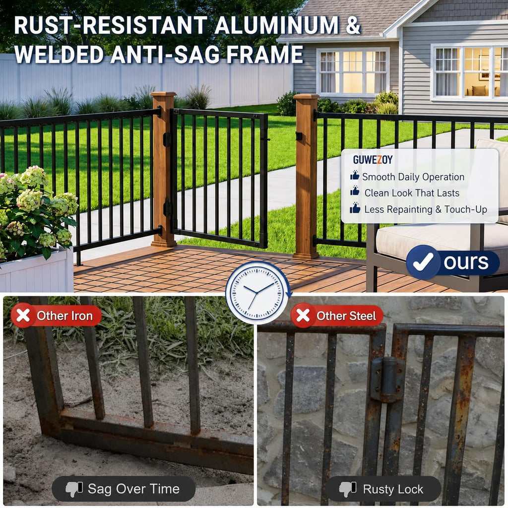 3ft x 36in Aluminum Deck Gate Kit with Self Closing Hinges & Latch