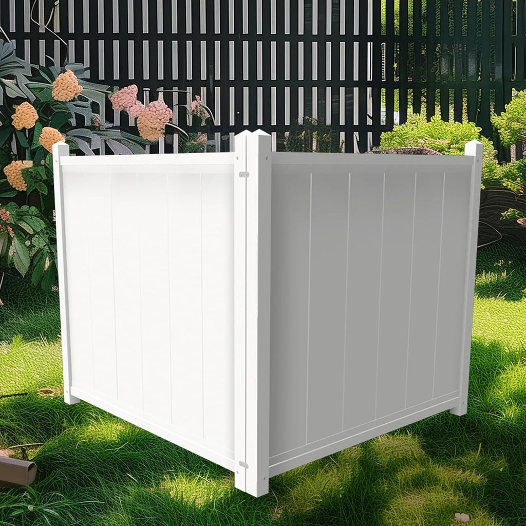 Air Conditioner Fence, 48" H x 52" W Outdoor Privacy Fence White Vinyl Fence Screen Trash Can Enclosure for Outside