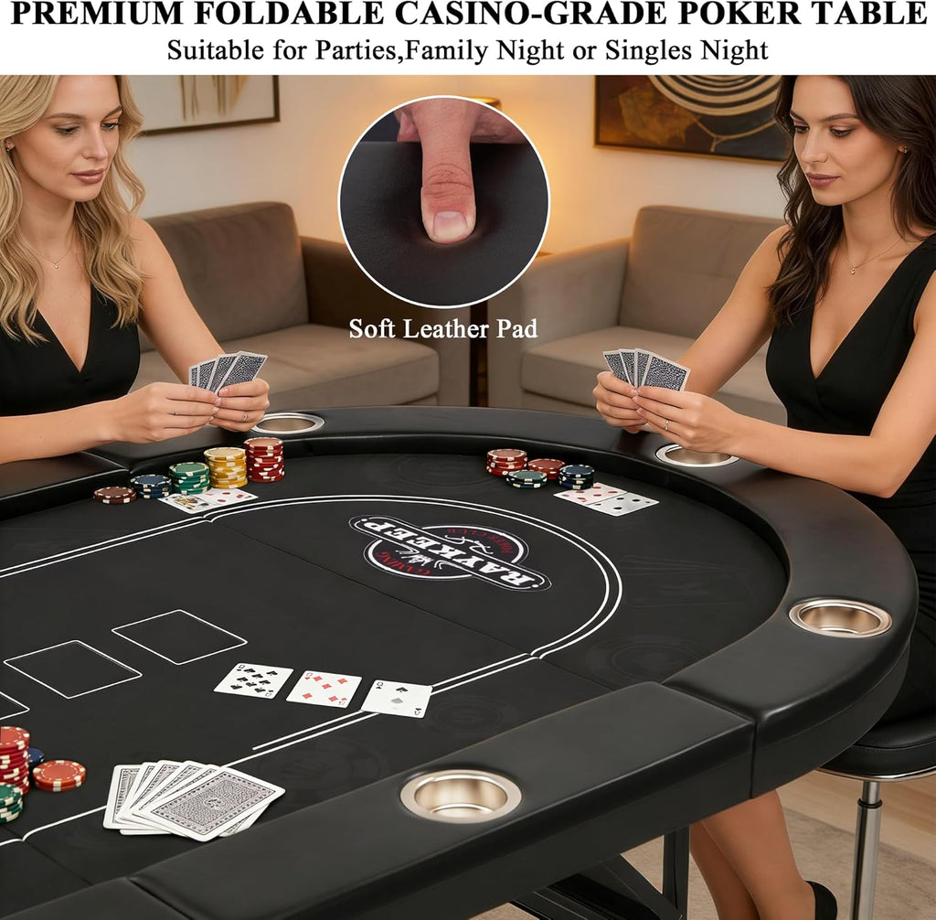10 Player Poker Table Foldable, 84" Folding Blackjack Texas Holdem Table, Portable Casino Leisure Card Board Game