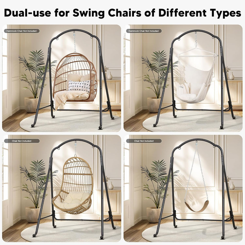 Hammock Chair Stand, Heavy-Duty Steel Swing Stand, 400lbs Capacity, Multi-Use Hanging Chair Stand for Outdoor Indoor