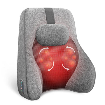 Back Lumbar Support Pillow, Heated Back Support with 4 Shiatsu Massage Heads & Heating Function, Memory Foam Lumbar