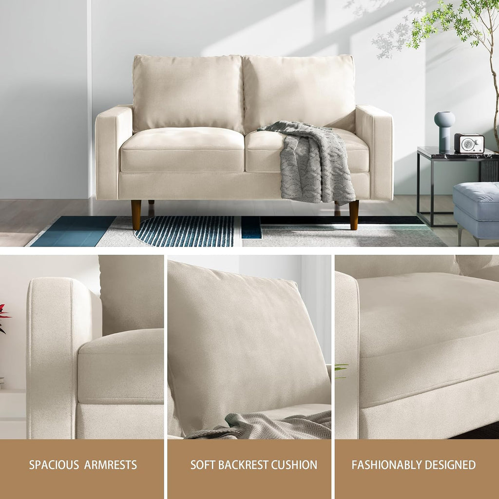 Modern Velvet Sofa Loveseat 58-inch, 2-Seater Compact Sofa , Ergonomic Support, Easy Assembly(Beige)