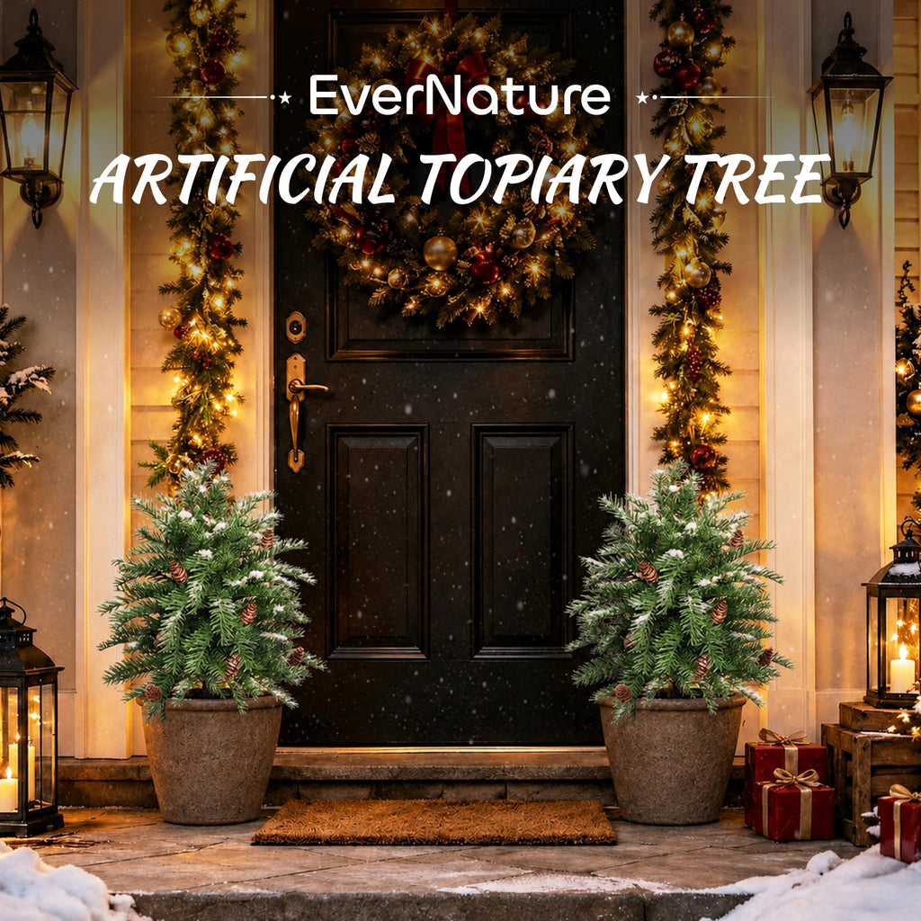 2 Pack Artificial Cedar Topiary Ball Trees with Ground Spike, 24"