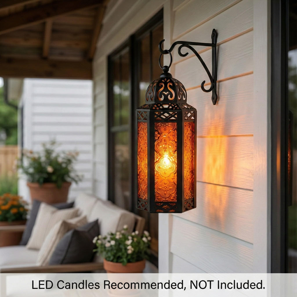 Decorative Indoor Moroccan Candle Holder, Amber, M
