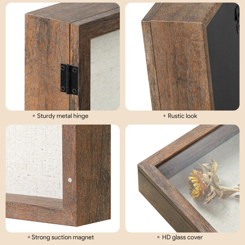 11x11 Shadow Box Frame with Linen Back - Sturdy Rustic Memory Display Case of Flower, Pictures, Medals and More