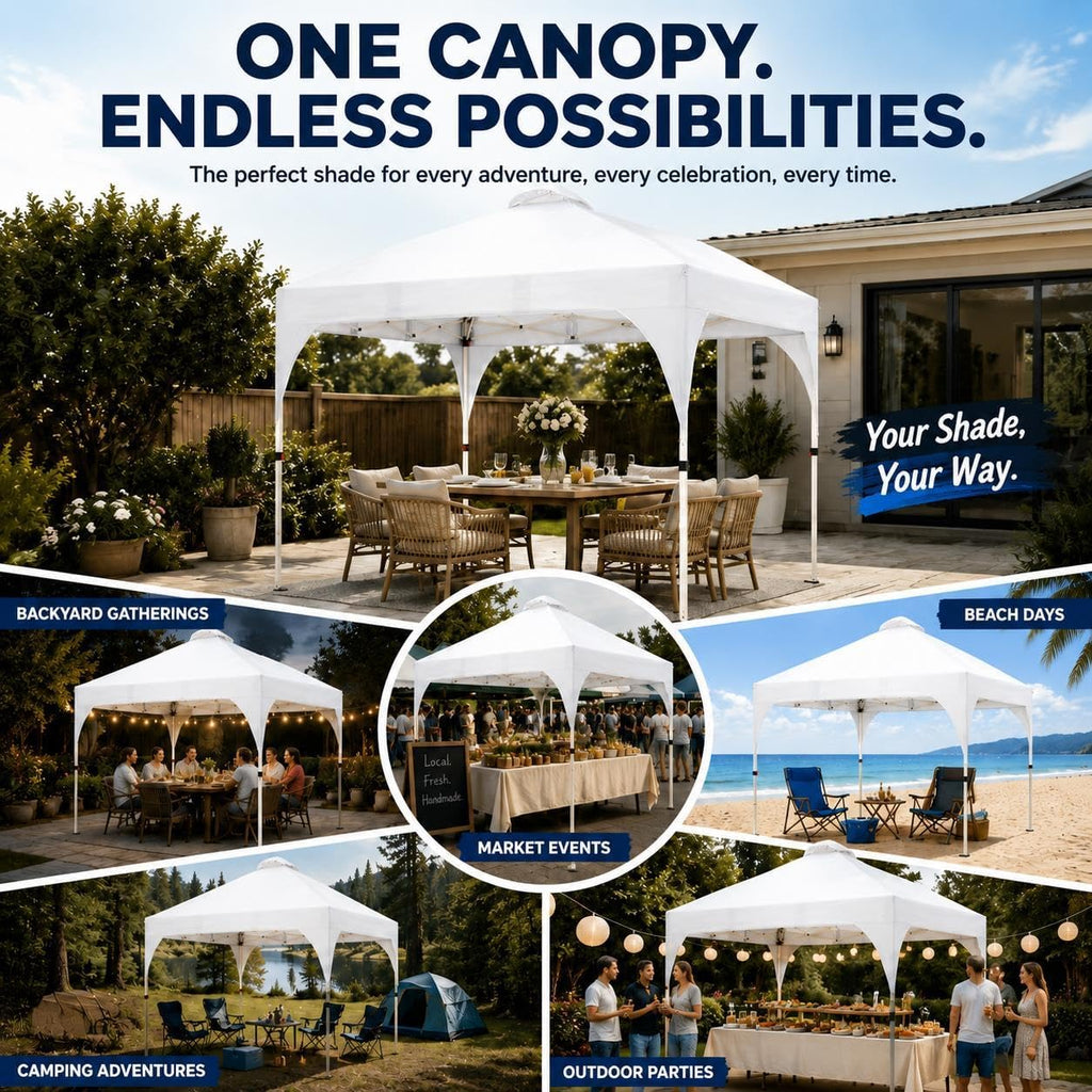 10x10 Pop Up Canopy Tent, Easy Set-Up Commercial Gazebo - White