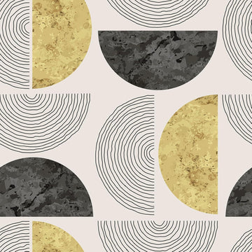 17.5"x275" Mid Century Modern Geometric Peel and Stick Wallpaper Gold Black Half Circle Wallpaper Bedroom Wall Paper