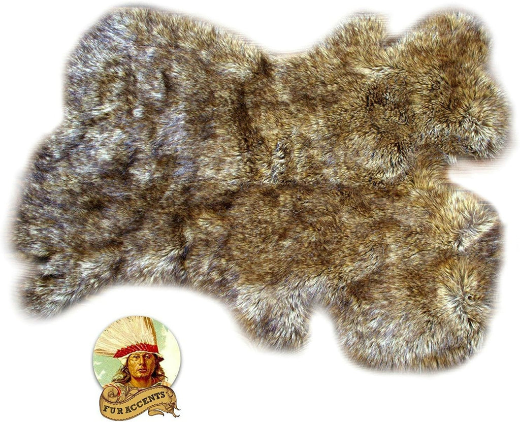 Brown Spotted Lynx, Lion, Wolf, Coyote Faux Fur Rug, Shag Pelt Rug, Faux Flokati Pelt, Suede Lined (2'x3')