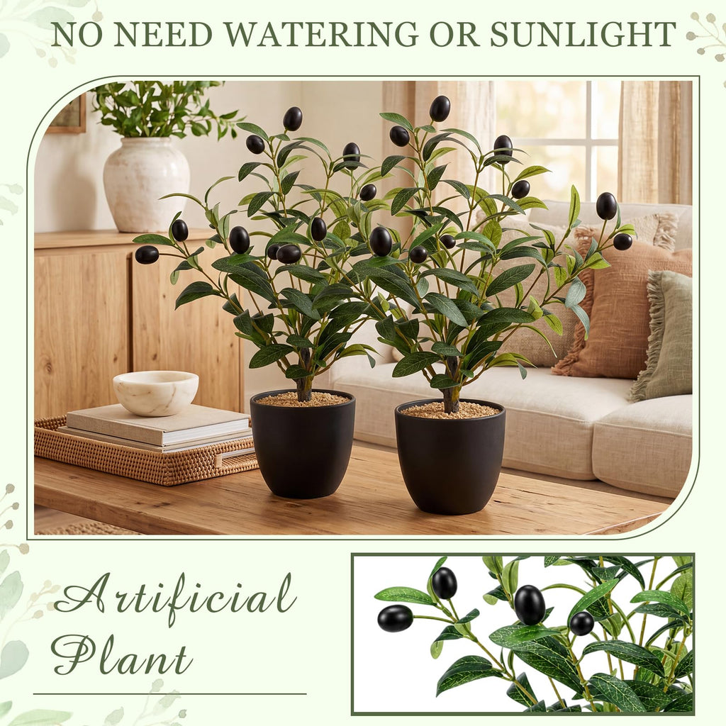 2 Pack 15.8 Inch Small Artificial Olive Tree Indoor, Plastic, Black