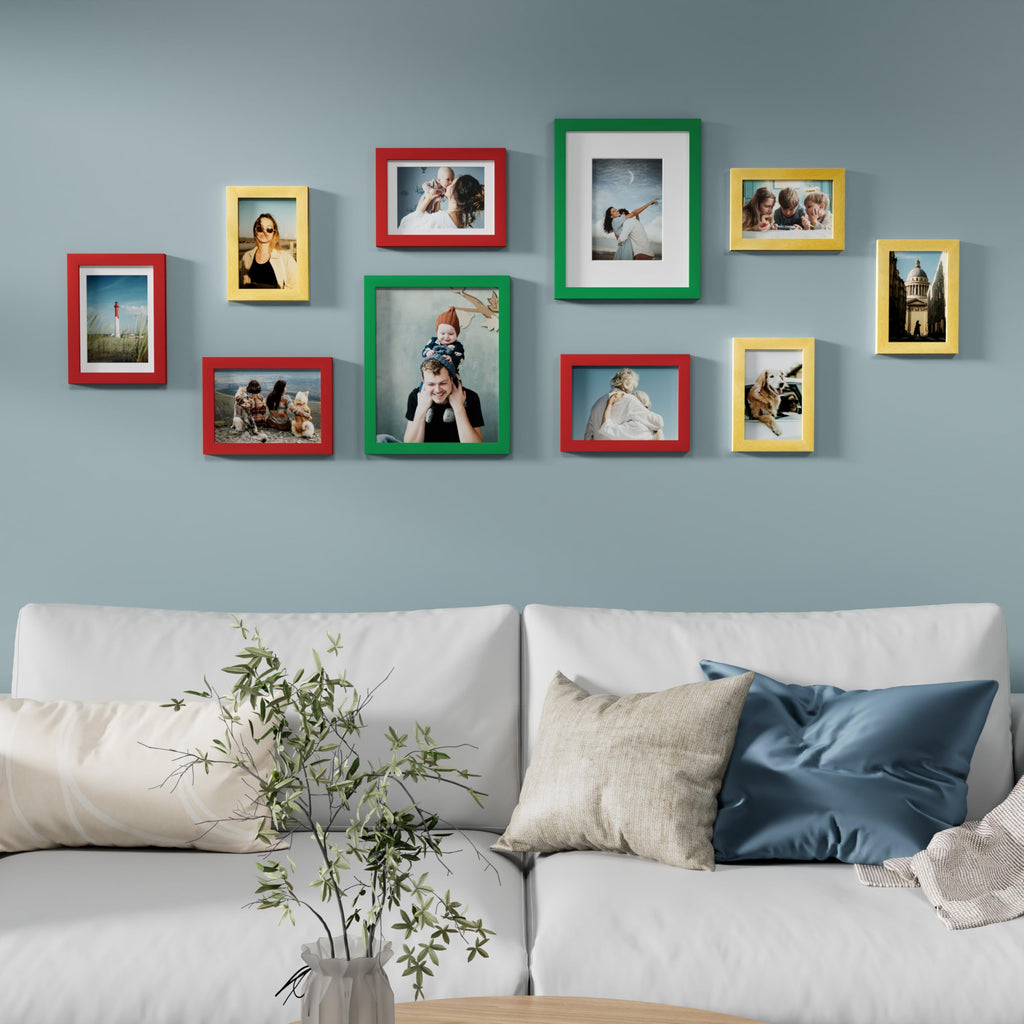10 Pack Gallery Wall Frame Set, Green, Red, Gold