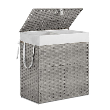 Woven Laundry Hamper with Lid, Large Rattan Clothes Hamper with Removable Machine-Washable Liner, Foldable Laundry