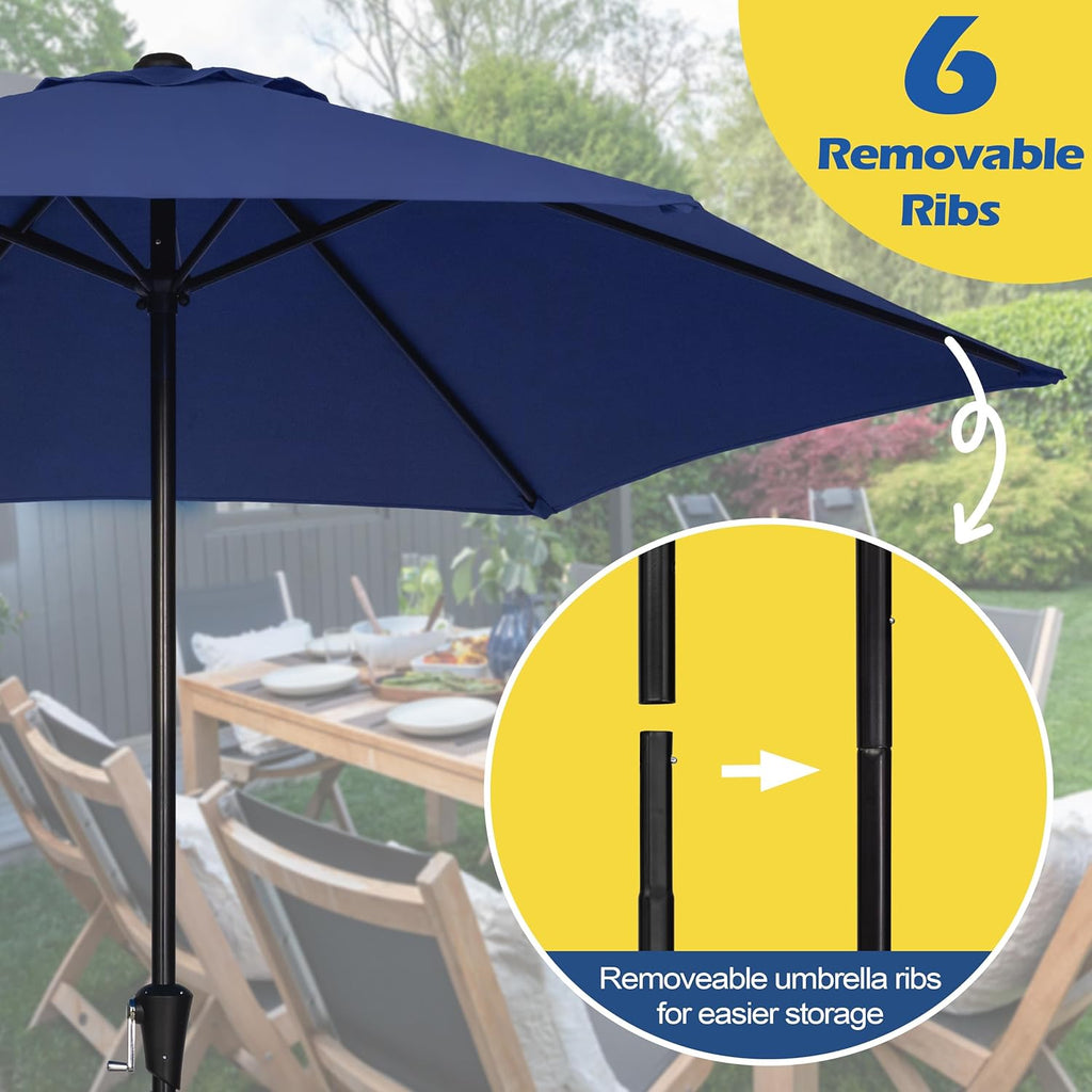 9FT Outdoor Patio Umbrella, Market & Table Umbrella with 6 Sturdy Ribs and Crank System, Fade-resistant & Waterproof