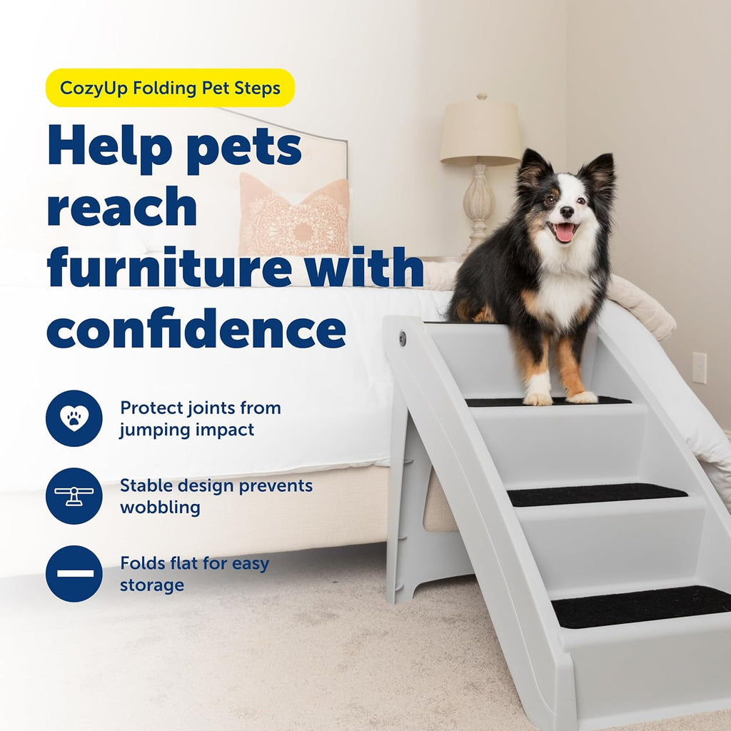 CozyUp Folding Dog Stairs, Portable Indoor/Outdoor Pet Steps for Bed & Couch, Grey, 25 Inch