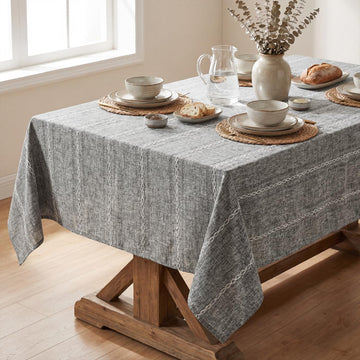 Grey Rectangular Tablecloth, 60×140 Inch, Farmhouse Decor