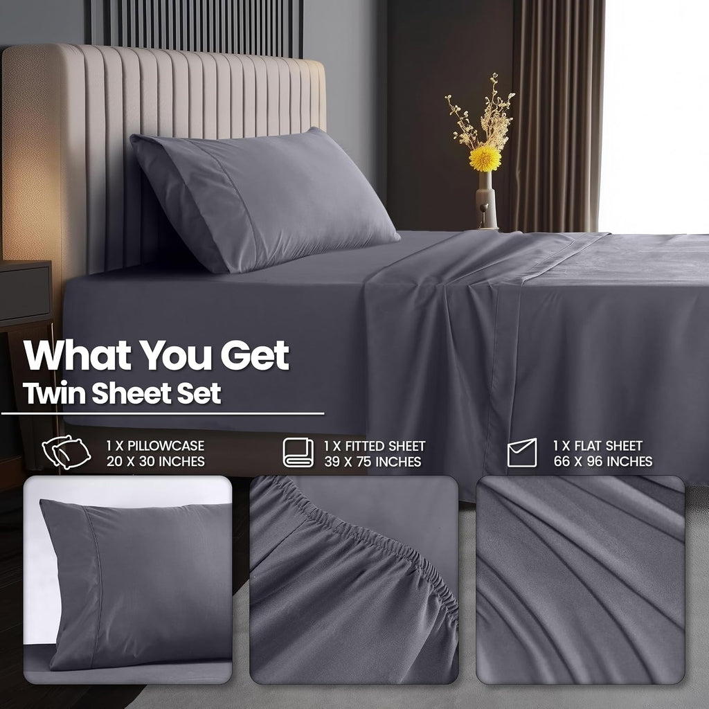Extra Deep Pocket Queen Sheet Set - 4PCs Fits Up to 21 Inches - Grey - Set of 4
