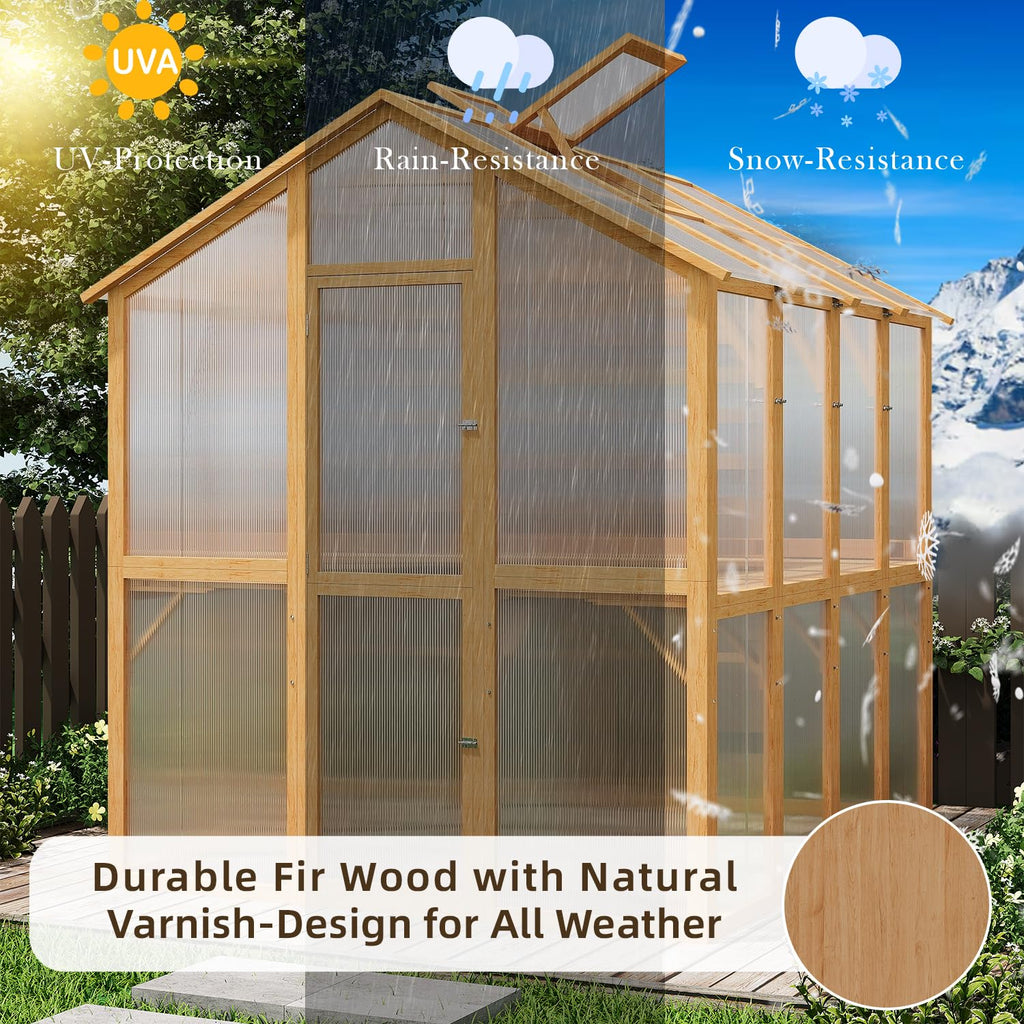 6x8 FT Wooden Greenhouse for Outdoors