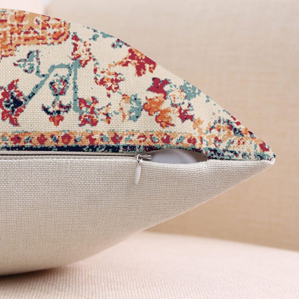 Outdoor Waterproof Pillow Covers 18X18 Inch Set of 2 - Bohemian Vintage Carpet Pattern Orange Blue Ethnic Design