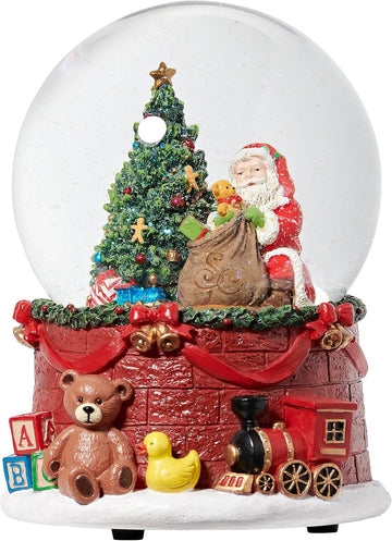 Musical Santa & Gifts Glitterdome, 5.75" H, 100MM Water Globe with Brick Base, Christmas Snow Globe Decoration
