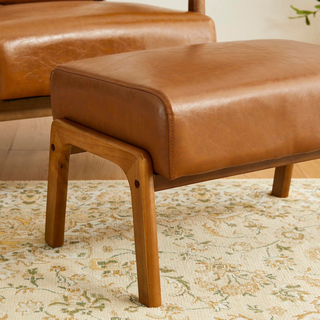 15.5"(H) Footrest Stool, Leatherette Ottoman, Accent Padded Sofa Foot Stool for Accent Chair, Wood Frame Foot Rest