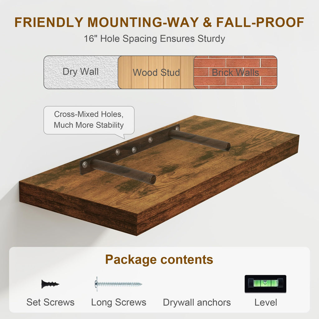 Floating Shelves, 8 Inch Deep Floating Shelves, Rustic Wood Fireplace Mantel 48 in Long, 48 x 8 Floating Wall Shelves