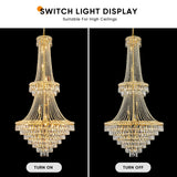 Large Gold Crystal Chandeliers for High Ceilings 26 Lights Modern Chandelier Luxury Chandeliers Light Fixture Foyer Staircase Hallway Entryway Banquet Hall Lobby 63" H x 30.7" D - French Empire