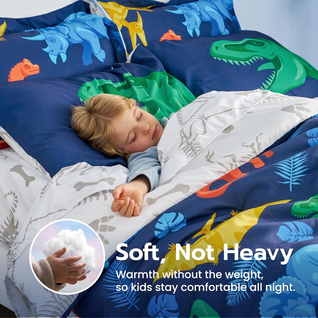 Kid Comforter Set 5 Piece Dinosaur Bedding Set for Boys Girls Super Soft Microfiber Bed in a Bag