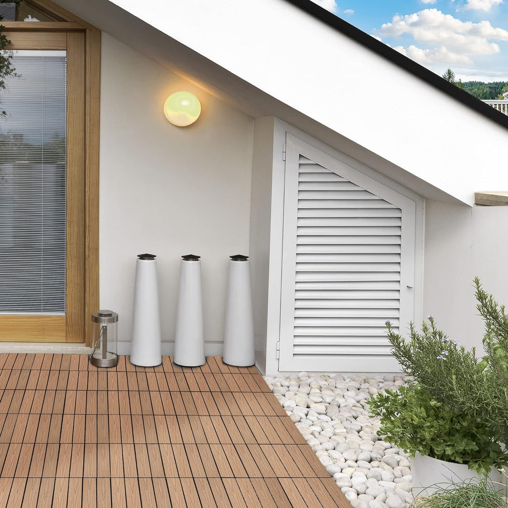 Interlocking Deck Tiles, Pack of 11 Outdoor Flooring Patio Tiles, 12" x 12", All Weather for Porch, Balcony, Backyard