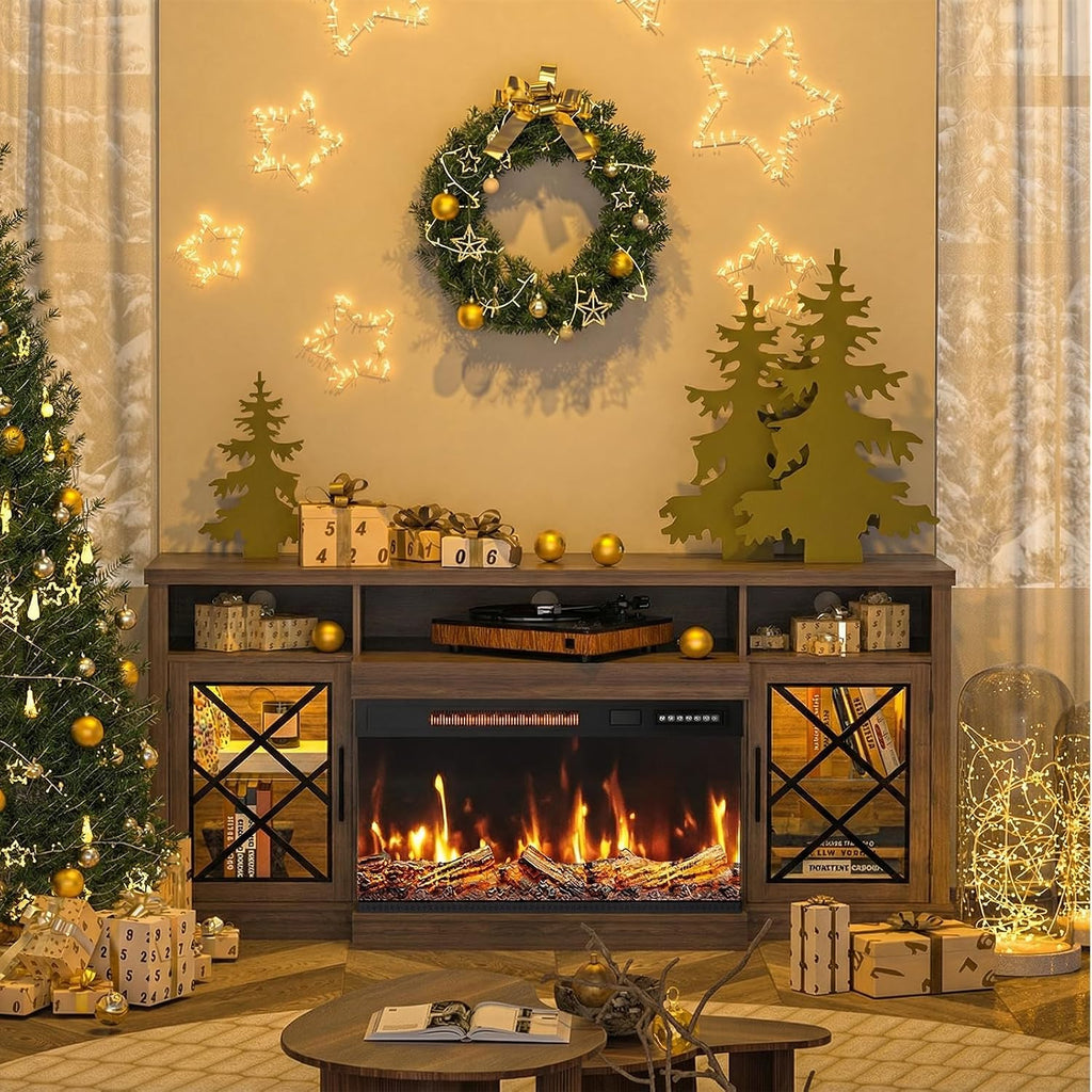 Fireplace TV Stand for TVs up to 75", 3-Sided Electric Entertainment Center with 30" LED Fireplace, Media Console