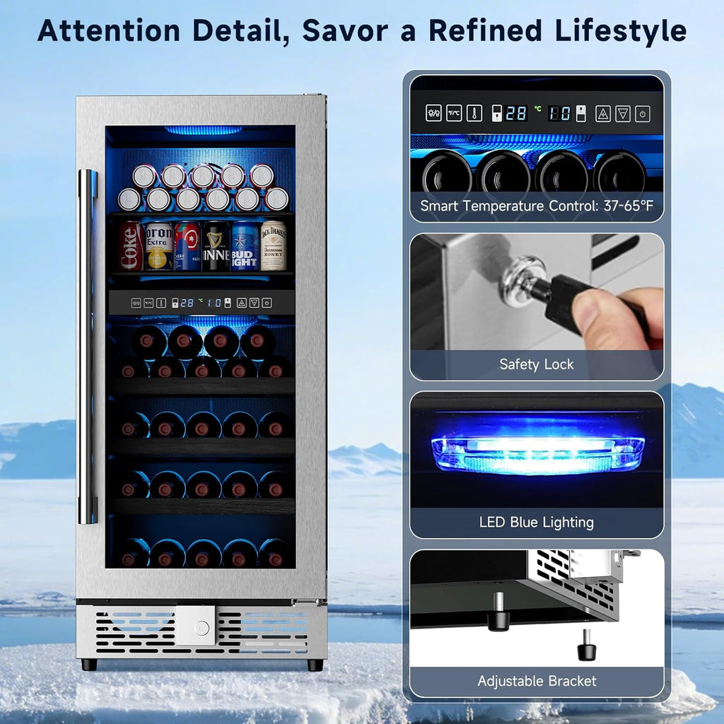 15 Inch Wine Fridge Dual Zone, Built in Wine Cooler Refrigerator 15 Inch Wide, 3