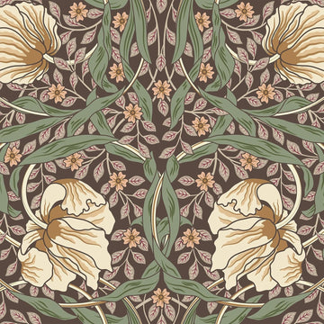 Vintage Dark Earth Floral Wallpaper Peel and Stick William Morris Wallpaper Pimpernel Wall Mural 17.7''x354'' Self