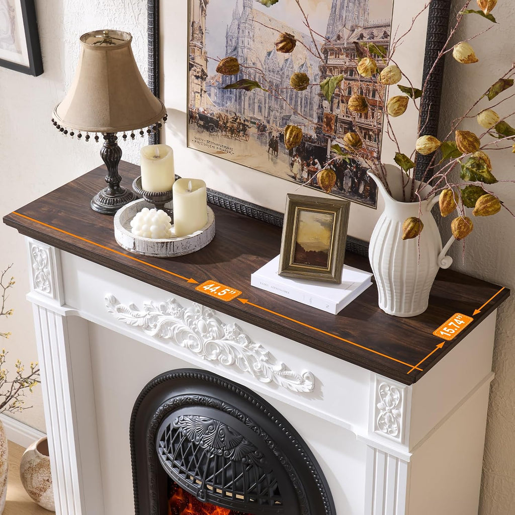 45" Electric Fireplace with Mantel,Farmhouse FreeStanding Electric Fireplace Heater Entertainment Center Wooden TV