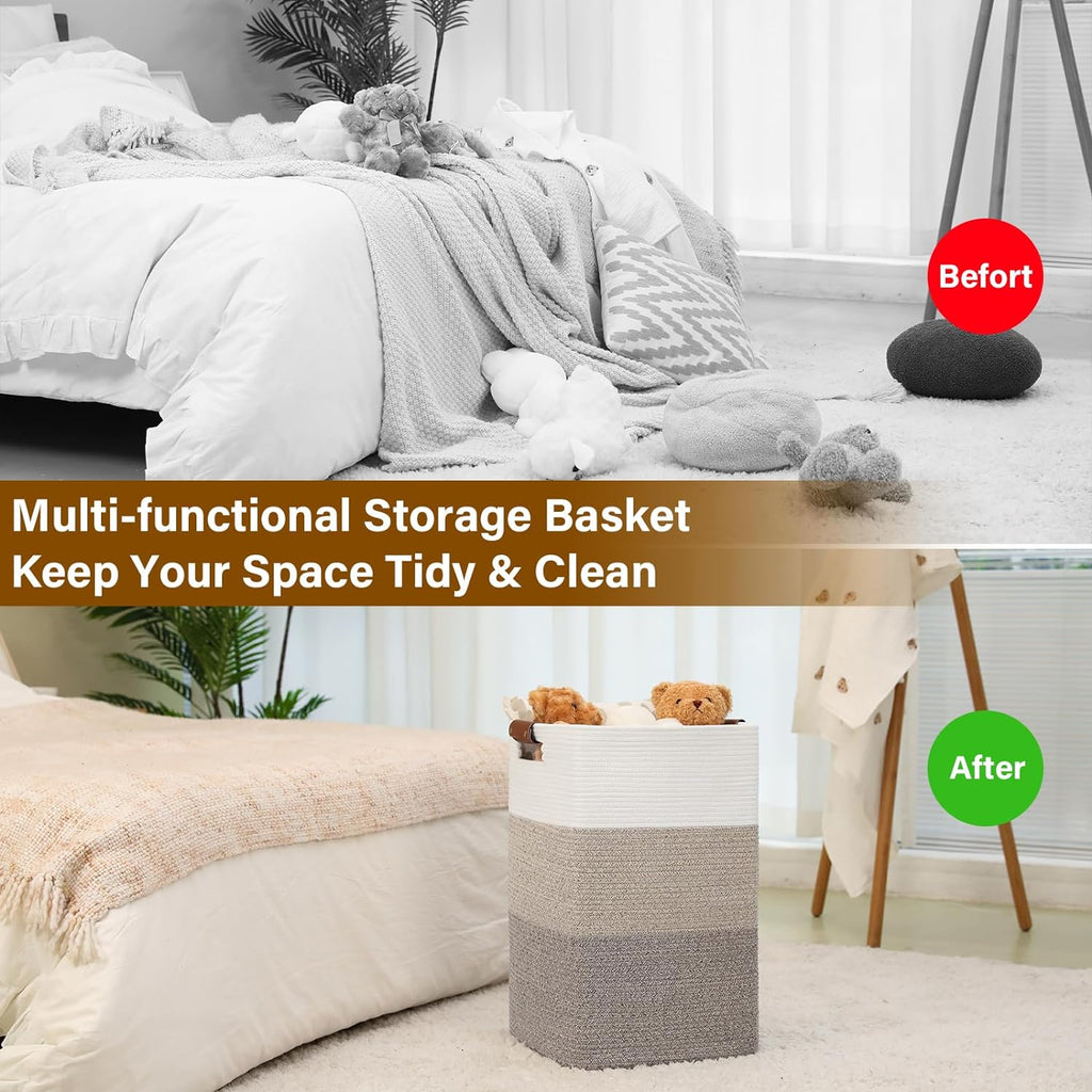 Laundry Hamper 96L Extra Large Laundry Basket, Woven Blanket Basket | Cotton Woven Storage Hamper with Handles