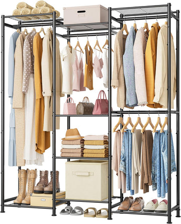 Wardrobe Closet, 4 Hanging Spaces Portable Clothes Rack,Free Standing Closet Organizer and Storage System with