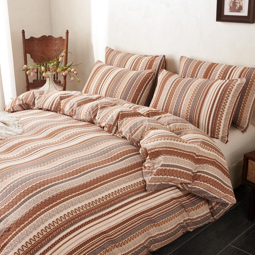 Boho Queen Comforter Set 3 Pieces Sof Boho Bedding Lightweight Queen Boho Striped Comforter Set for All Seasons 1