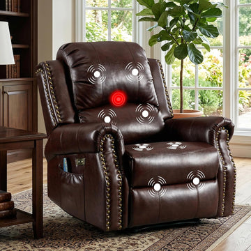 Classic Power Recliner Chair with Massage and Heat, Breathable Faux Leather Electric Recliner with USB&Type-C Ports