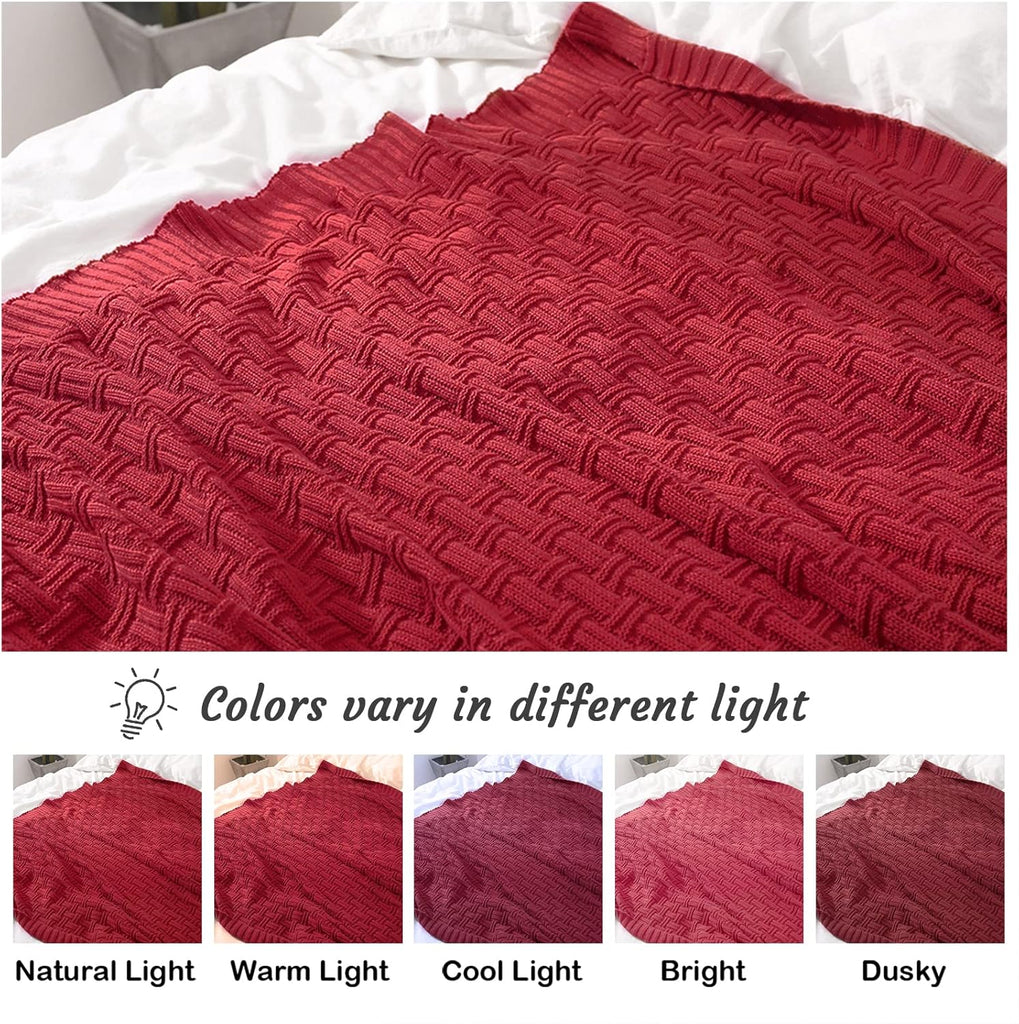 100% Cotton Knitted Throw Blanket Couch Cover Blanket(31 x 40 Inches, Red)
