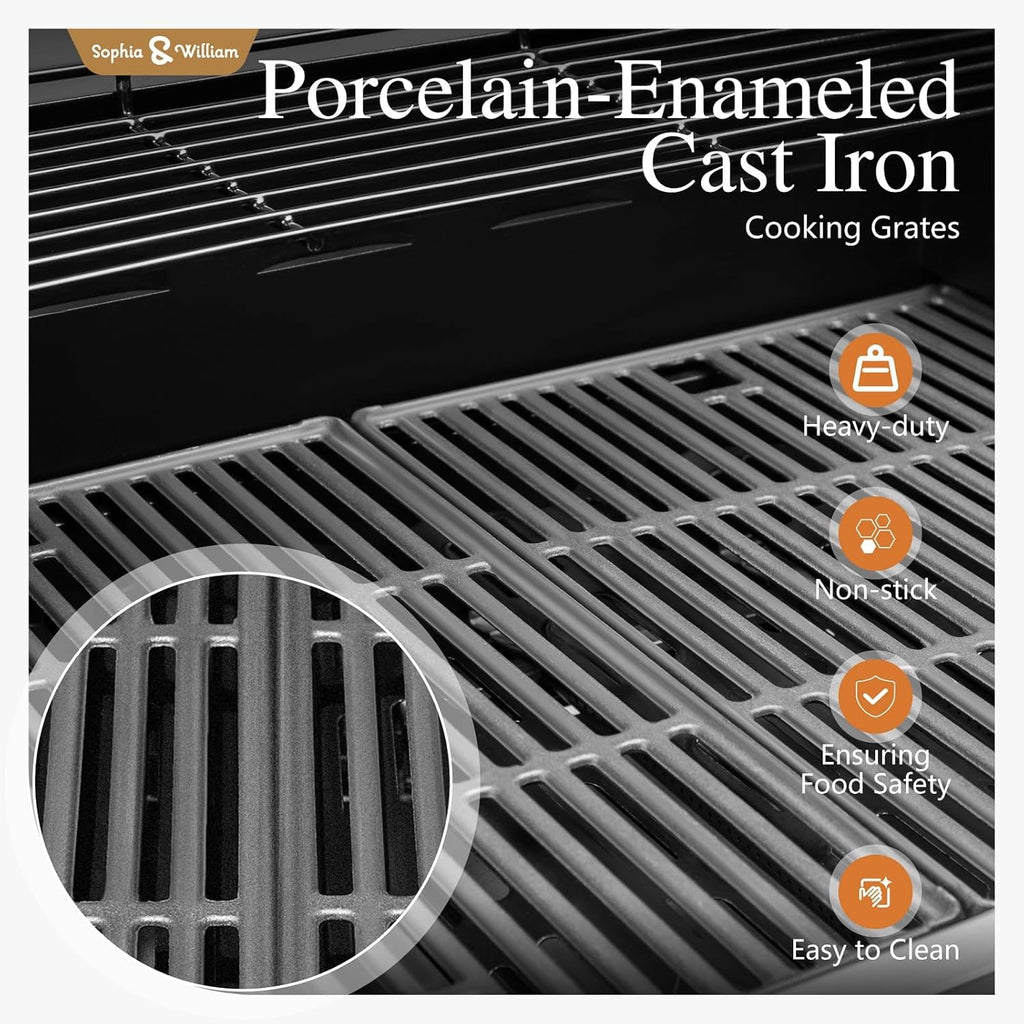 4-Burner Propane Gas Grill with Side Burner, 42,000 BTU BBQ Grill with Porcelain-Enameled Cast Iron Grates, Cabinet-Style Outdoor Grill (Blue)