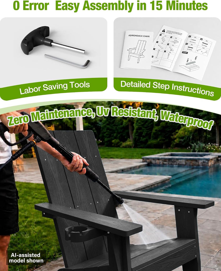Adirondack Chairs Set of 2, 450lb Capacity & 33in Tall Backrest | Oversized Modern Adirondack Chairs, Comfortable