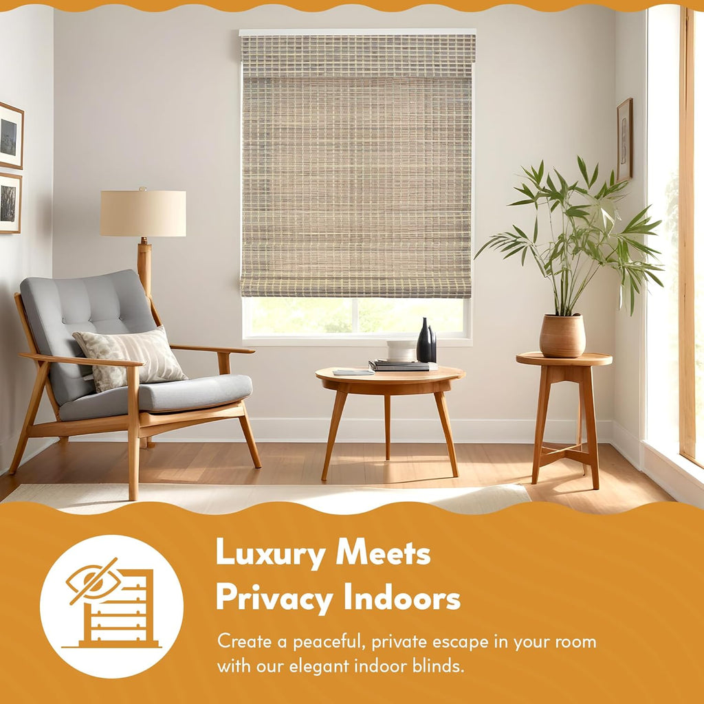 Cordless Bamboo Blinds - Flatstick Bamboo Roman Shades for Interior Windows - Roll Up Woven Shades with Valance