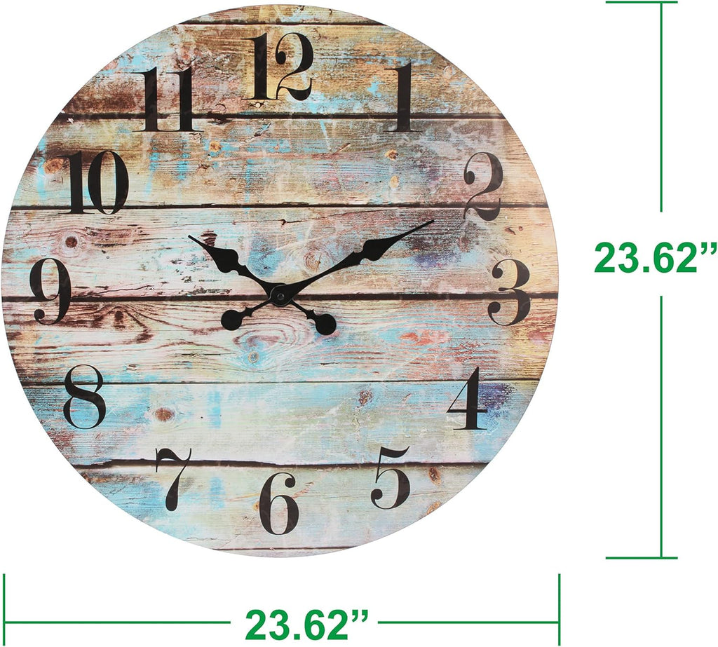 Vintage Farmhouse Wooden 23 Inch Round Battery Operated Hanging Wall Clock