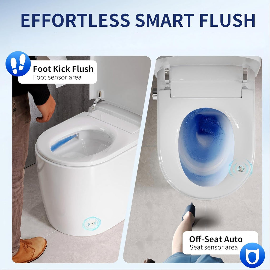 Compact Smart Toilet with Bidet Built In for Small Bathroom, Microbubble Wash Auto Flush Water Filter