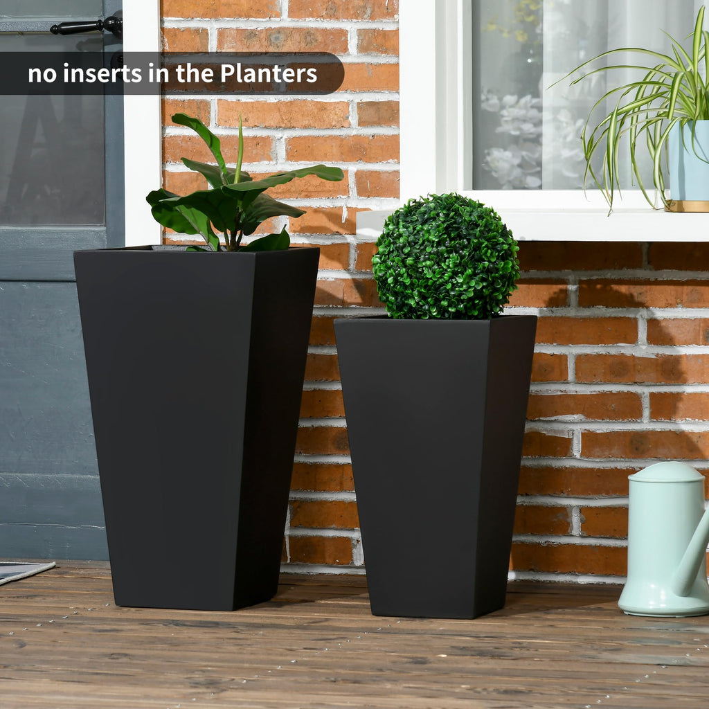 2-Pack Outdoor Planter Set with Drainage Holes, 22in & 18in, Black