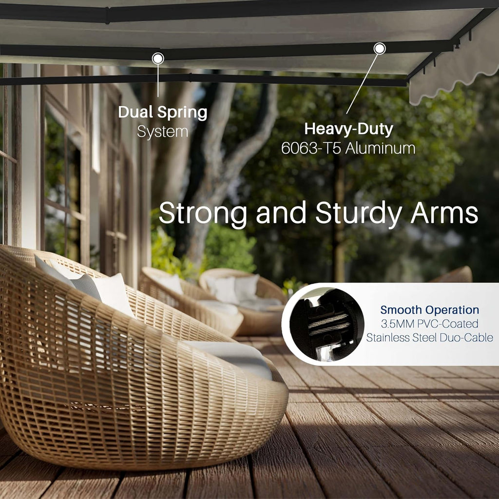 Electric Patio Awning Caribbean Black Frame 20x10 Ivory Cream | Retractable sunshade for decks and balconies
