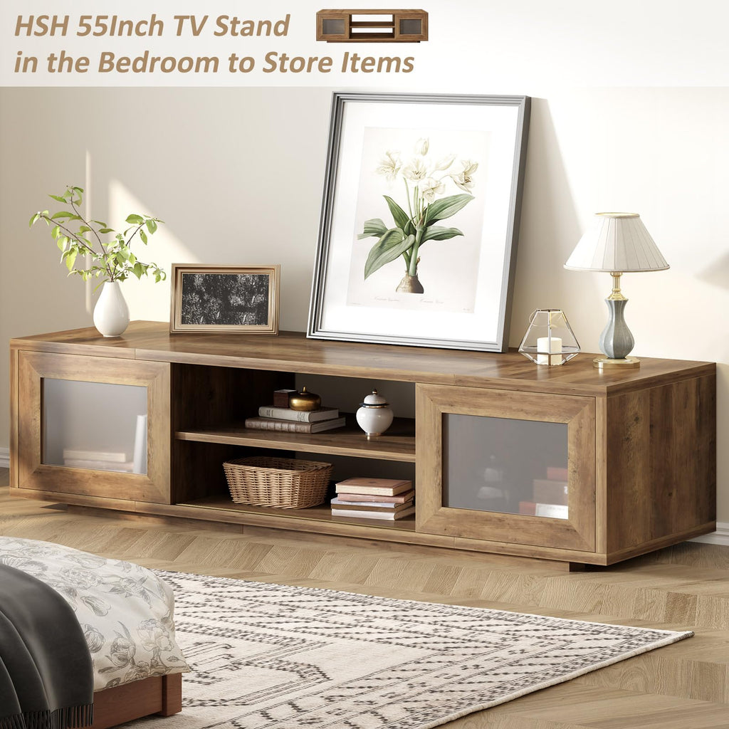 TV Stand with Storage, TV Stands, Rustic Oak, 55 Inch